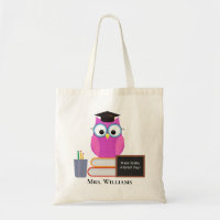 Cute Teacher Pink Owl Back To School Monogram Tote