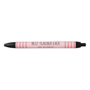 Cute Teacher Pink Typography Personalized Black Ink Pen