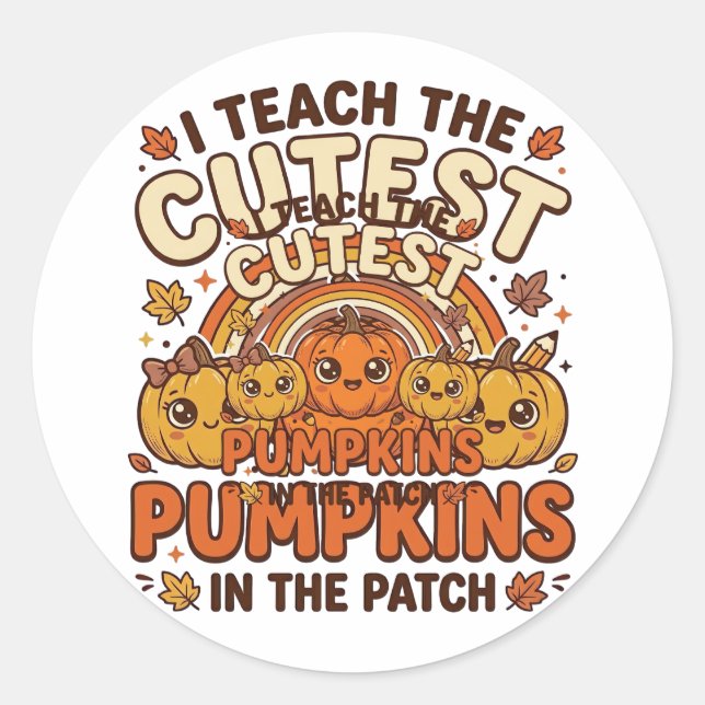Cute Teacher Pumpkin Fall Classroom Vector Design_ Classic Round Sticker (Front)