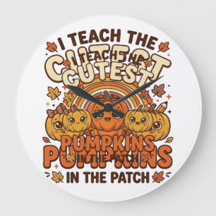 Cute Teacher Pumpkin Fall Classroom Vector Design_ Large Clock
