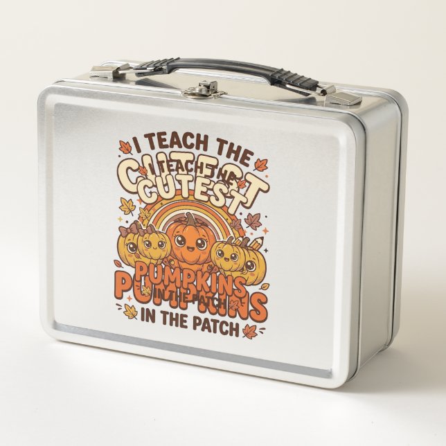 Cute Teacher Pumpkin Fall Classroom Vector Design_ Metal Lunch Box (Front)