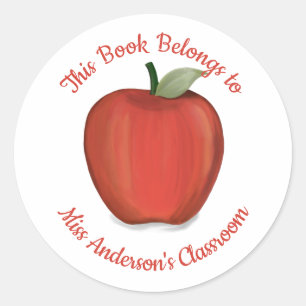 Cute Teacher Red Apple Simple Watercolor  Classic Round Sticker
