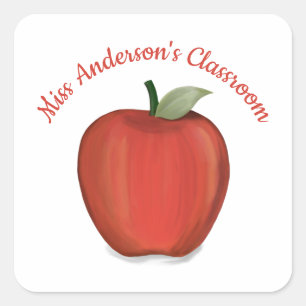 Cute Teacher Red Apple Simple Watercolor  Square Sticker