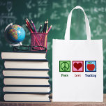 Cute Teacher Reusable Grocery Bag<br><div class="desc">Peace Love Teaching bags. These are perfect to use for Teacher Appreciation Week or end of year to fill with little goodies from the class or handmade cards from the students. A peace sign,  heart,  and a red apple.</div>