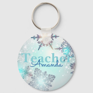 Cute Teacher Snowflake Personalised Name Keychain