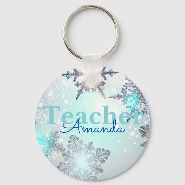 Cute Teacher Snowflake Personalised Name Keychain (Front)