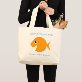 Cute Teacher Summer Vacation Cartoon Fish Beach Large Tote Bag