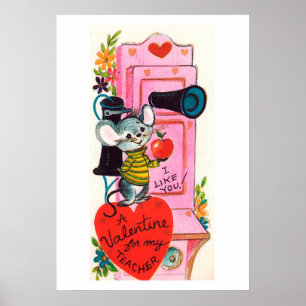Cute Teacher Valentine retro vintage poster