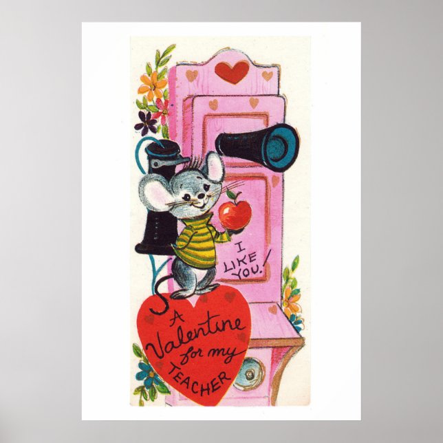 Cute Teacher Valentine retro vintage  poster (Front)