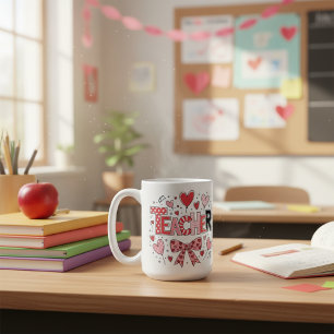 Cute Teacher Valentine's Day Coquette Bow Heart Coffee Mug