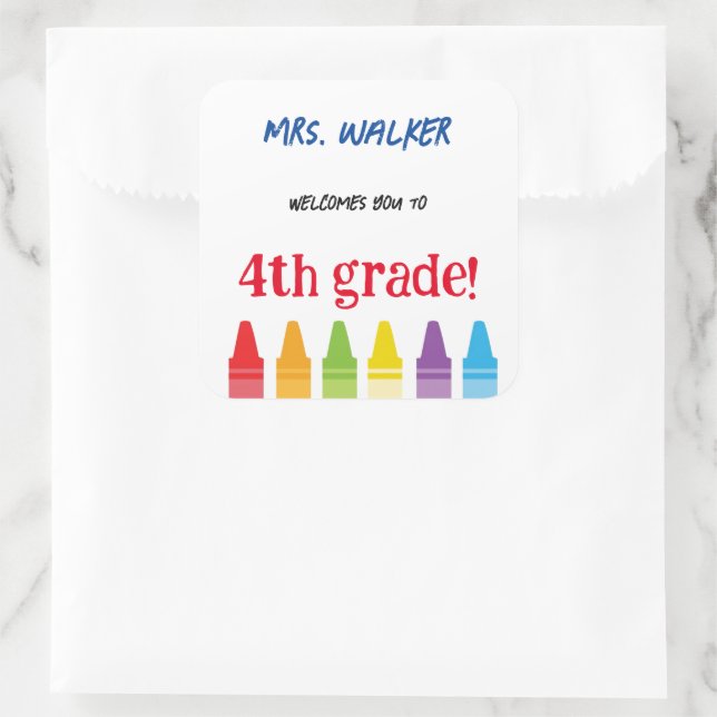 Cute Teacher Welcome Back to School Crayons  Square Sticker (Bag)