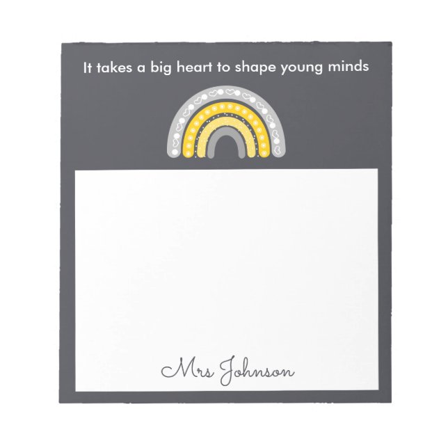 Cute Teachers Boho Rainbow on Grey Notepad (Front)