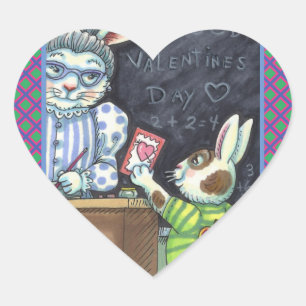 CUTE TEACHER'S PET, APPLE & VALENTINE BUNNY RABBIT HEART STICKER