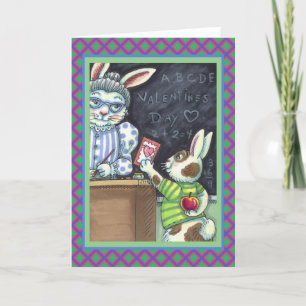 CUTE TEACHER'S PET, APPLE & VALENTINE BUNNY RABBIT HOLIDAY CARD