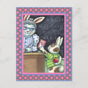 CUTE TEACHER'S PET, APPLE & VALENTINE BUNNY RABBIT HOLIDAY POSTCARD