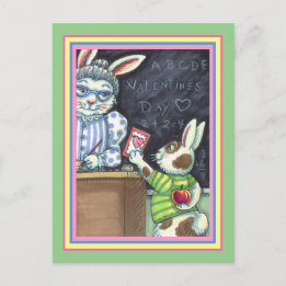 CUTE TEACHER'S PET, APPLE & VALENTINE BUNNY RABBIT HOLIDAY POSTCARD