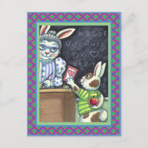 CUTE TEACHER'S PET, APPLE & VALENTINE BUNNY RABBIT HOLIDAY POSTCARD