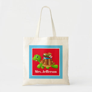 Cute Teacher's School turtle add name tote bag