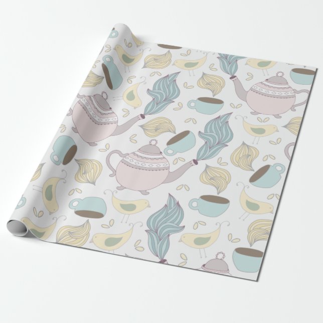 cute teacup and teapot pattern wrapping paper (Unrolled)