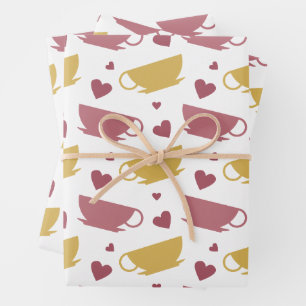 Cute Teacup & Hearts Pattern Cosy Coffee Tea Lover Wrapping Paper Sheet
