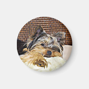 Cute Teacup Yorkie Yorkshire Terrier Digital Art   Magnet