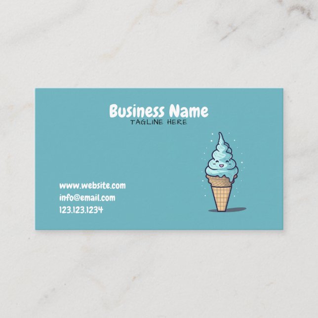 Cute Teal and Black Yummy Ice Cream Shop Business Card (Front)