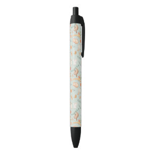 Cute Teal Baby Animal Pastel Pattern Black Ink Pen
