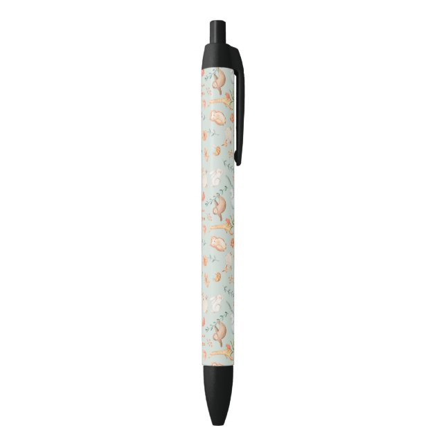 Cute Teal Baby Animal Pastel Pattern Black Ink Pen (Bottom (Vertical))