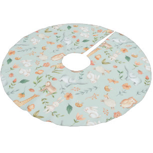 Cute Teal Baby Animal Pastel Pattern Brushed Polyester Tree Skirt