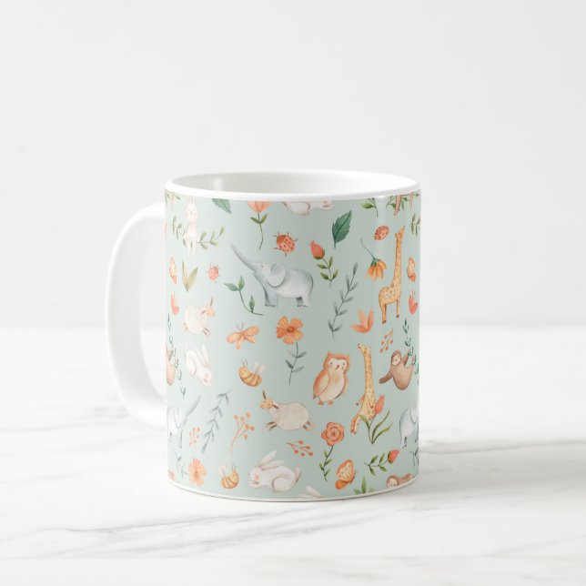 Cute Teal Baby Animal Pastel Pattern Coffee Mug (Front Left)