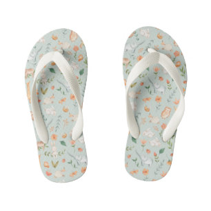 Cute Teal Baby Animal Pastel Pattern Kid's Flip Flops