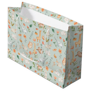 Cute Teal Baby Animal Pastel Pattern Large Gift Bag