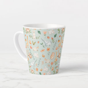 Cute Teal Baby Animal Pastel Pattern Latte Mug