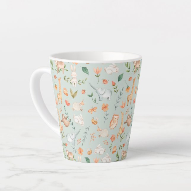 Cute Teal Baby Animal Pastel Pattern Latte Mug (Left Angle)