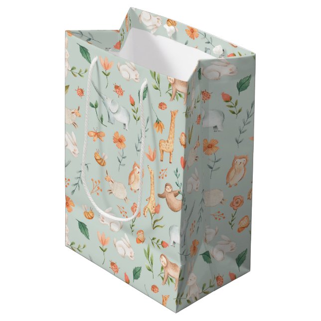 Cute Teal Baby Animal Pastel Pattern Medium Gift Bag (Front Angled)