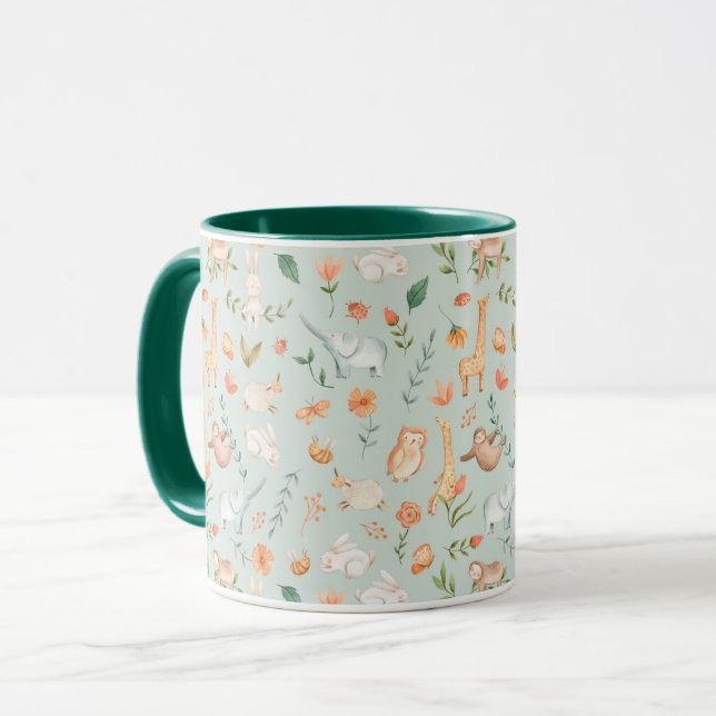 Cute Teal Baby Animal Pastel Pattern Mug (Front Left)