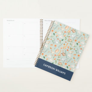 Cute Teal Baby Animal Pastel Pattern Planner