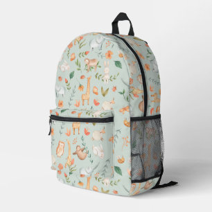 Cute Teal Baby Animal Pastel Pattern Printed Backpack