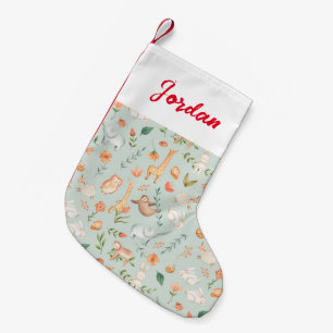 Cute Teal Baby Animal Pastel Pattern Small Christmas Stocking
