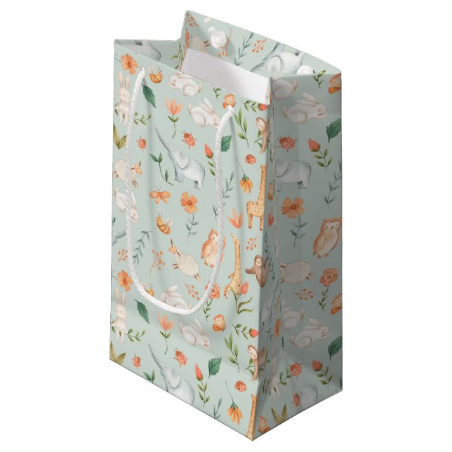 Cute Teal Baby Animal Pastel Pattern Small Gift Bag (Front Angled)