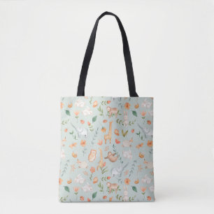 Cute Teal Baby Animal Pastel Pattern Tote Bag