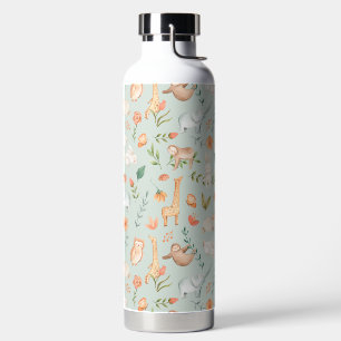Cute Teal Baby Animal Pastel Pattern Water Bottle