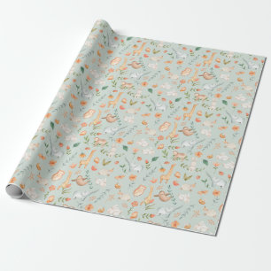 Cute Teal Baby Animal Pastel Pattern Wrapping Paper