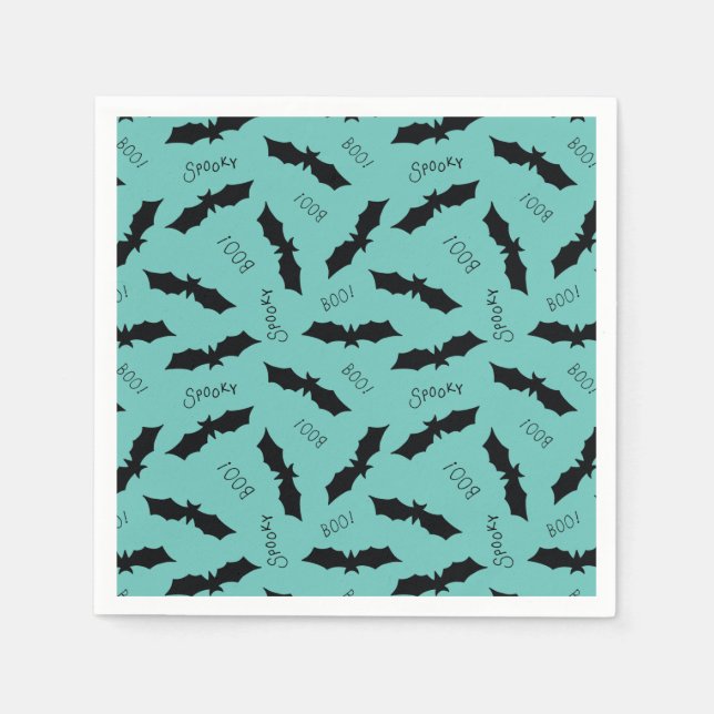 Cute Teal Bats Halloween Party Napkins (Front)