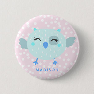 Cute Teal Bird - Pink Striped Kids' Birthday Favou 6 Cm Round Badge