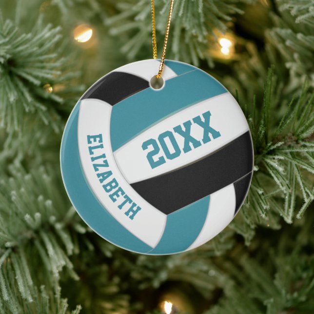 cute teal black white girly volleyball ceramic tree decoration (Tree)