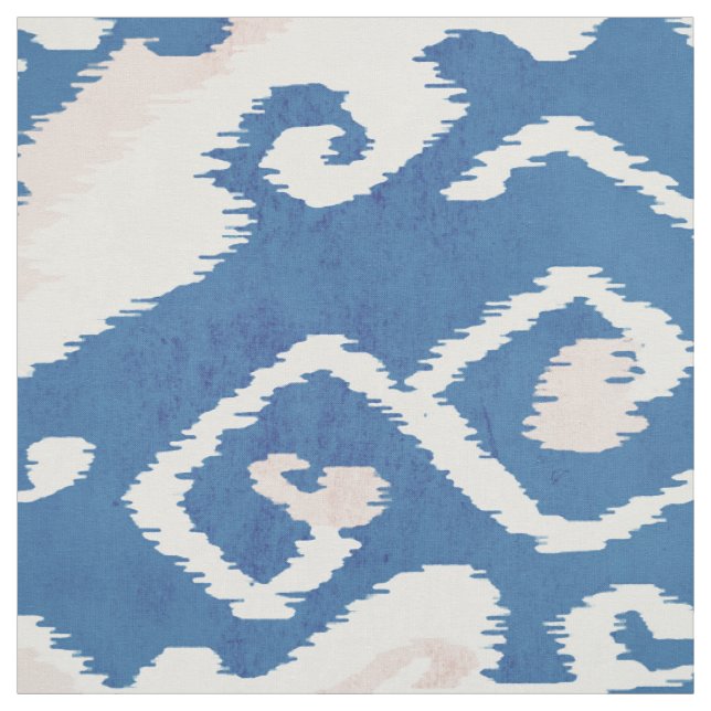 Cute teal blue and white ikat tribal patterns fabric (Swatch)