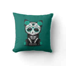 Cute Teal Blue Day of the Dead Kitten Cat