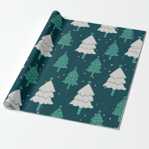 Cute Teal Blue Green Christmas Tree Pattern Wrapping Paper