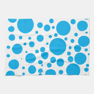 Cute Teal Blue Polka Dots Circles Pattern Tea Towel